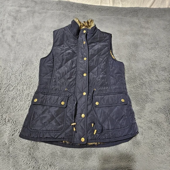 Adrienne Vittadini Navy Blue Quilted Puffed Fur Lined Vest Size Medium - Picture 8 of 16